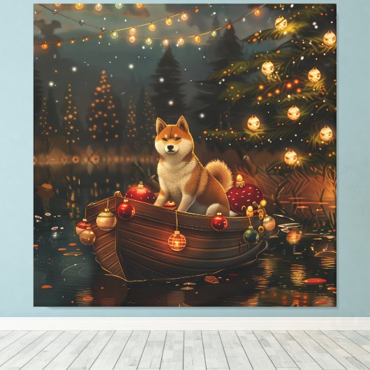 Akita Kerst Feestelijke reis Canvas Afdruk (Insitu (Houten vloer))