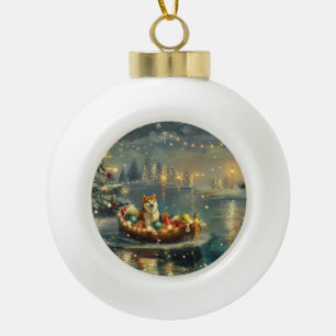 Akita Kerst Feestelijke reis Keramische Bal Ornament