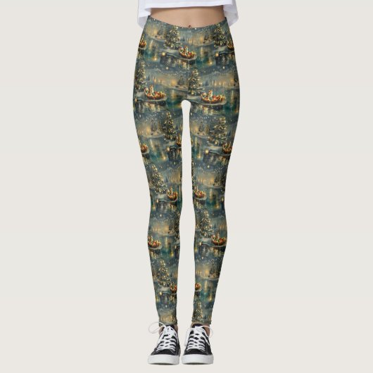 Akita Kerst Feestelijke reis Leggings (Voorkant)