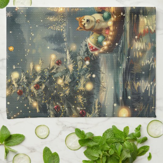 Akita Kerst Feestelijke reis Theedoek (Gevouwen)