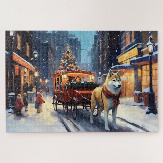 Akita Kerstfeest Seizoen Legpuzzel (Horizontaal)