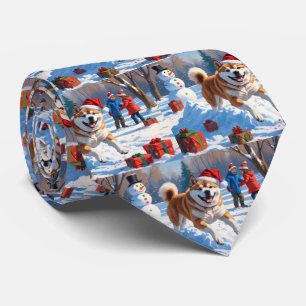 Akita Kerstfeest Sneeuwscène  Stropdas
