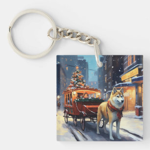 Akita Kerstfeestseizoen Sleutelhanger