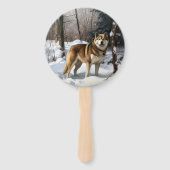 Akita Laat het sneeuwen Kerstmis Handwaaier (Voorkant)