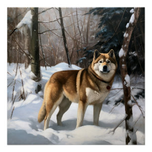 Akita Laat het sneeuwen Kerstmis Perfect Poster