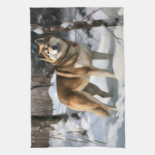 Akita Laat het sneeuwen Kerstmis Theedoek (Verticaal)