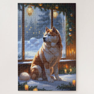 Akita met Kerstverlichting Vakantie Legpuzzel