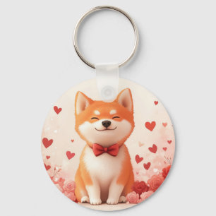 Akita met Rozen - Valentijnsdag  Sleutelhanger