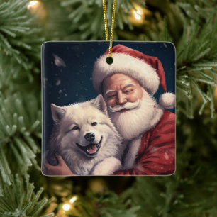 Akita met Sinterklaas Festive Kerstmis Keramisch Ornament