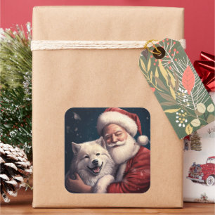 Akita met Sinterklaas Festive Kerstmis Vierkante Sticker
