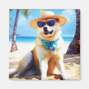 Akita op het strand, zomer cadeau voor hondenliefh magneet