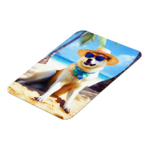 Akita op het strand, zomer cadeau voor hondenliefh magneet