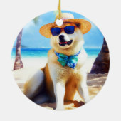Akita op strand, zomercadeau voor hondenliefhebber keramisch ornament (Achterkant)