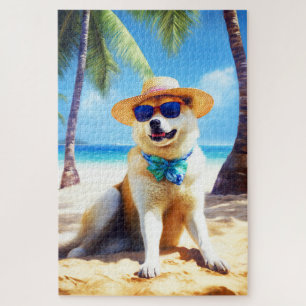 Akita op strand, zomercadeau voor hondenliefhebber legpuzzel