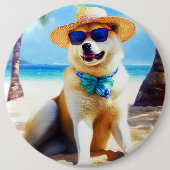 Akita op strand, zomercadeau voor hondenliefhebber ronde button 6,0 cm (Voorkant)