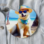 Akita op strand, zomercadeau voor hondenliefhebber ronde button 6,0 cm (In situ)