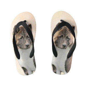 Akita Painting - Cute Original Dog Art Kinder Teenslippers