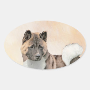 Akita Painting - Cute Original Dog Art Ovale Sticker