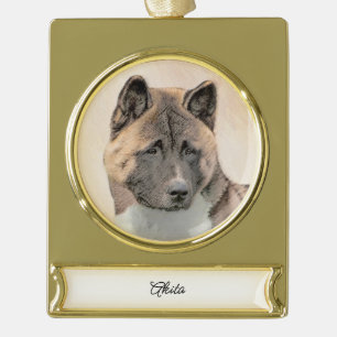 Akita Painting - Cute Original Dog Art Verguld Banner Ornament
