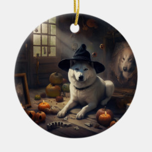 Akita Pompoenen Halloween Griezelen Keramisch Ornament