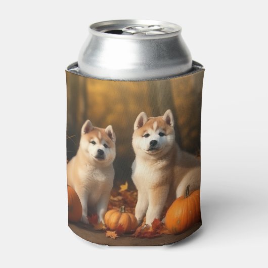 Akita Puppy Herfst Delight Pompoen Blikjeskoeler (Blikje Voorkant)