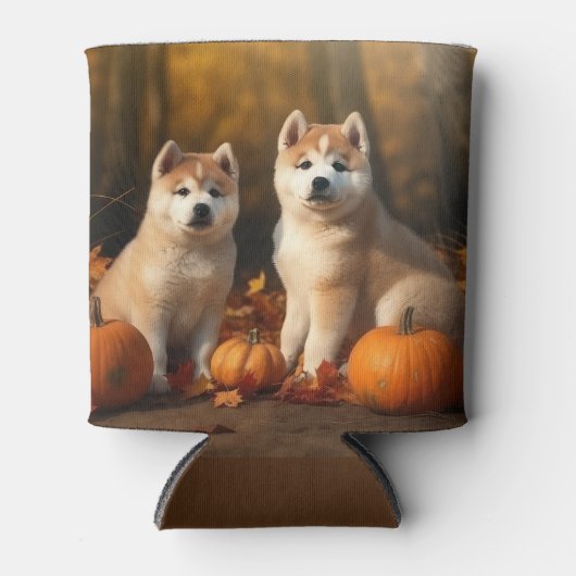 Akita Puppy Herfst Delight Pompoen Blikjeskoeler (Voorkant)