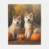 Akita Puppy Herfst Delight Pompoen Fleece Deken (Voorkant)