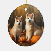 Akita Puppy Herfst Delight Pompoen Keramisch Ornament (Links)