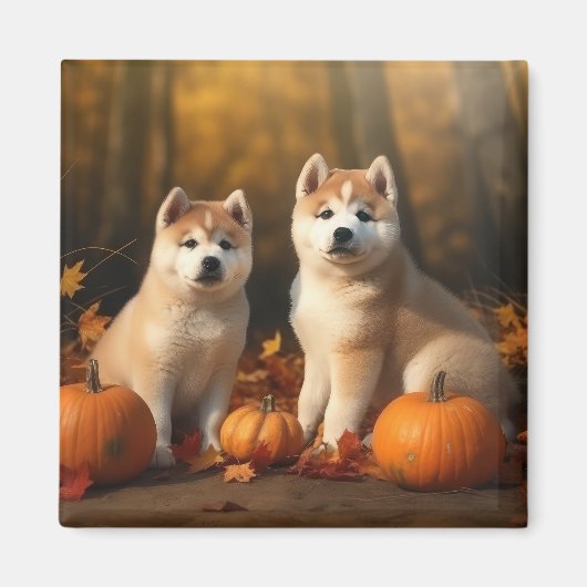 Akita Puppy Herfst Delight Pompoen Magneet (Voorkant)
