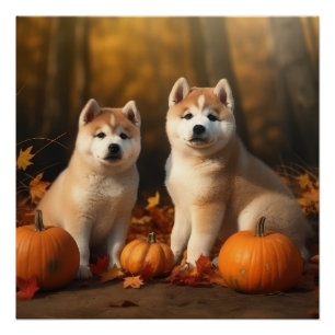Akita Puppy Herfst Delight Pompoen Perfect Poster