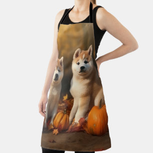 Akita Puppy Herfst Plezier Pompoen Schort