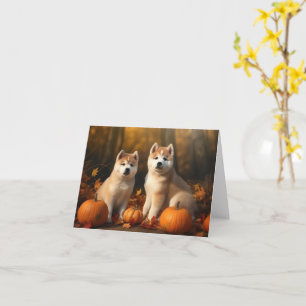 Akita Puppy Herfstvreugde Pompoen Kaart