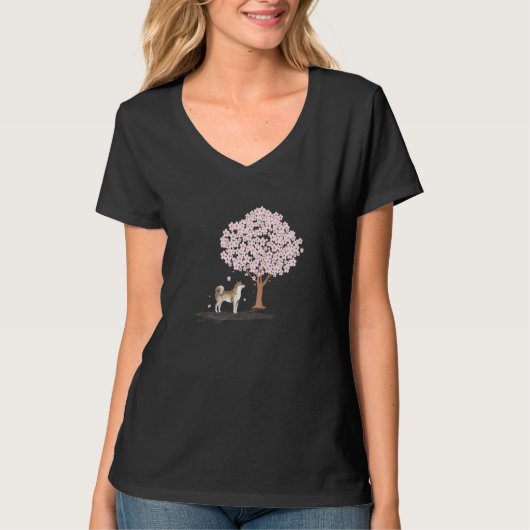 Akita Shiba Inu Dog Japanese Cherry Blossom Sakura T-shirt (Voorkant)