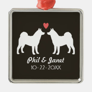 Akita Silhouettes Dogs Couple Custom Metalen Ornament