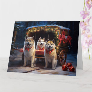 Akita Sneeuw Slede Rit Kerst Decoratie Kaart