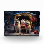 Akita Snowy Sleigh Ride Kerstdecoratie Fotoblokken (Voorkant)