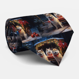 Akita Snowy Sleigh Ride Kerstdecoratie Stropdas