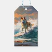 Akita Strand Surfen Schilderij Cadeaulabel (Voorkant)