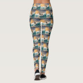 Akita Strand Surfen Schilderij Leggings (Achterkant)