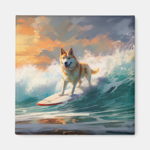 Akita Strand Surfen Schilderij Magneet