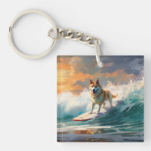 Akita Strand Surfen Schilderij Sleutelhanger