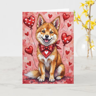 Akita Valentijnsdag Hond met Harten Rood Kaart