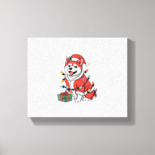 Akita Xmas Verlichting Santa Akita Dog Kerstmis Canvas Afdruk