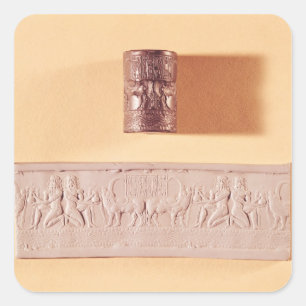 Akkadische cilinderverzegeling en indruk vierkante sticker