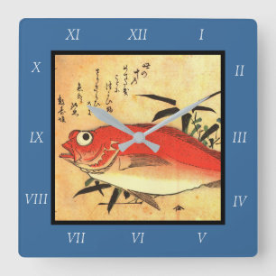 Akodai - Hiroshige's kleurrijke Japanse visafdrukk Vierkante Klok