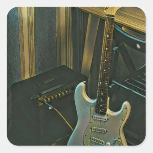 akoestiek bass electric guitar gift vierkante sticker
