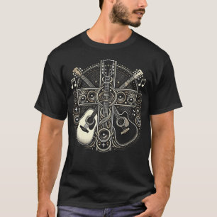 Akoestische elektrische gitaar kruis christelijke t-shirt