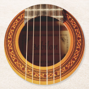 Akoestische gitaar detail ronde kartonnen onderzetter