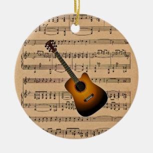Akoestische gitaar met achtergrond voor blademuzie keramisch ornament