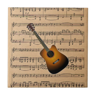 Akoestische gitaar met achtergrond voor blademuzie tegeltje